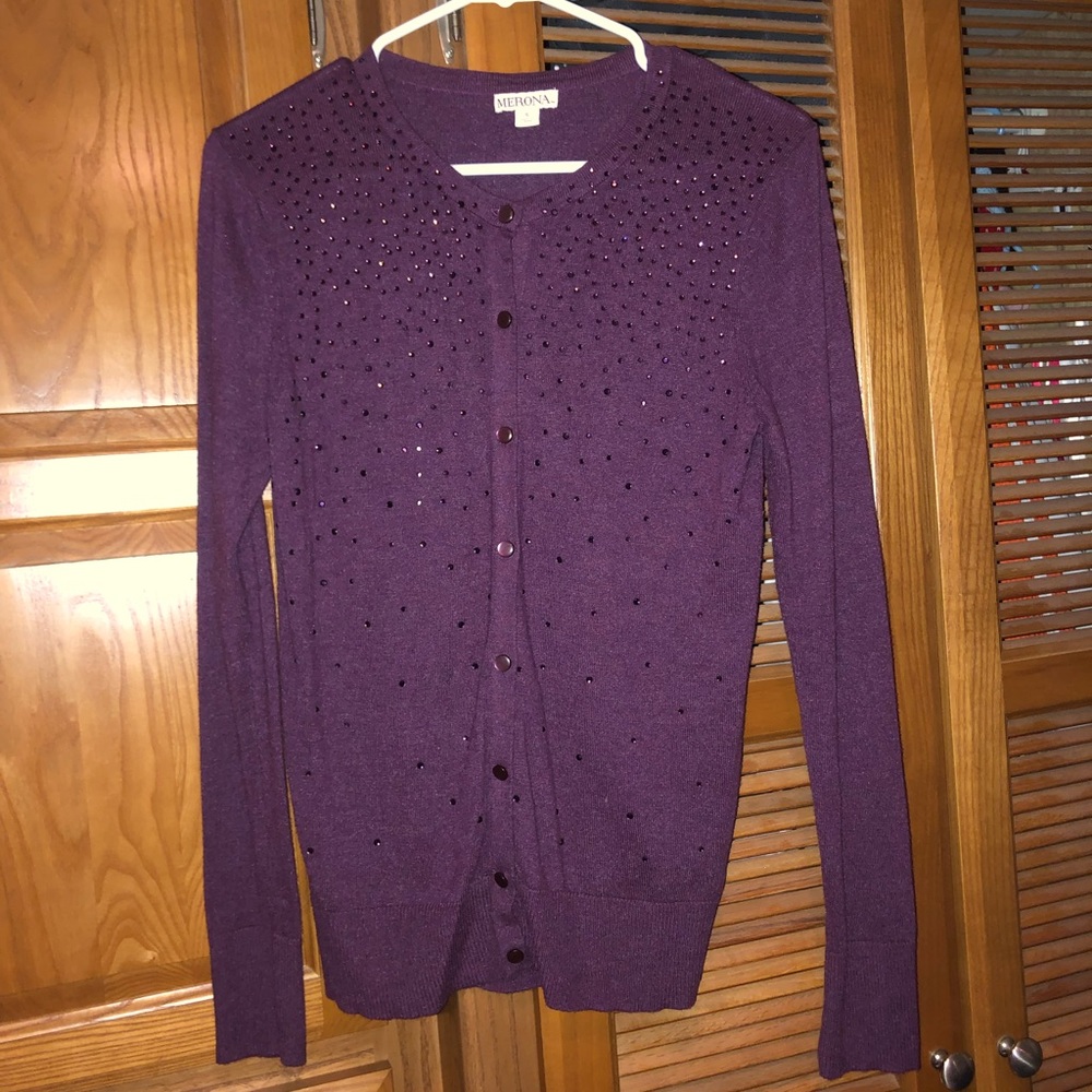 π Button-Down Rhinestone purple/plum Cardigan π - Picture 4 of 7